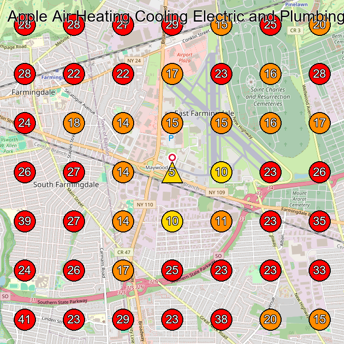 Apple Air Heating Cooling Electric and Plumbing GeoGrid visibility map for Auto Repair Shop in Babylon